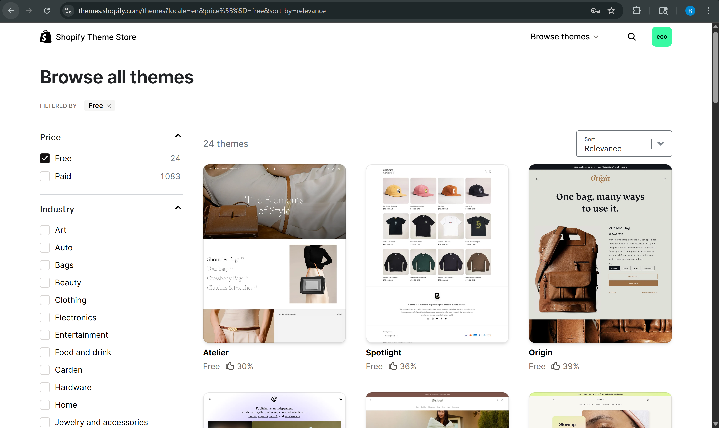 Shopify Theme Store — free themes grid